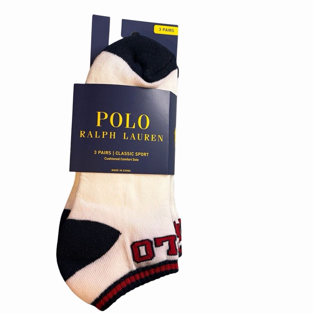 Polo Ralph Lauren Classic Sport Low Cut Socks Mens Size 10-13 3 Pack Americana